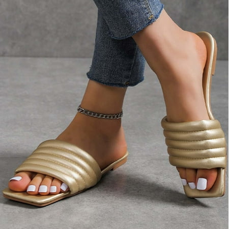 

Womens Square Toe Slipper Dressy Summer Open Toe Flat Sandals Casual Slip On Sandal
