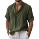 thumbnail image 1 of Camisas de Verano Casuales de los Hombres Lino Cuello de Manga Corta para la Playa Holiday Street Wear, 1 of 5