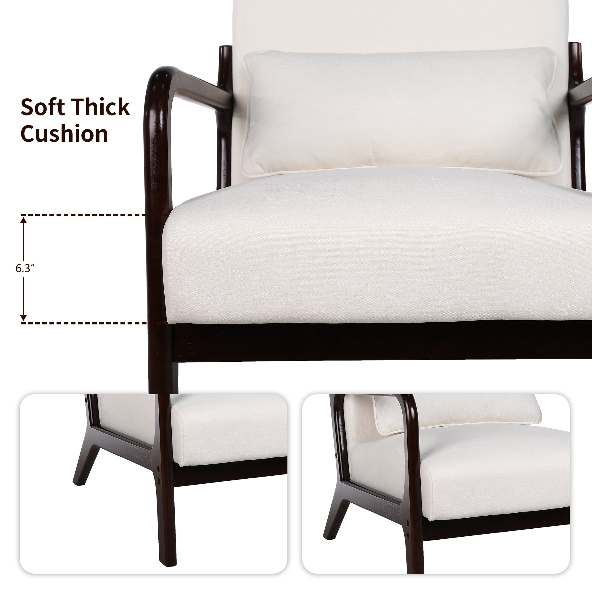 Jopath Accent Chair,Mid Century Modern Armchair with Solid Wood Frame and Detachable Lumbar Pillow for Living Room,Bedroom,Office(Beige)