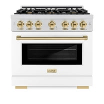 ZLINE Autograph Edition 36 in. 5.2 cu. ft. Gas Range with 6 Burner Cooktop and Convection Gas Oven in DuraSnow Stainless Steel with White Matte Door and Polished Gold Accents (HGRSZ-WM-36-G)