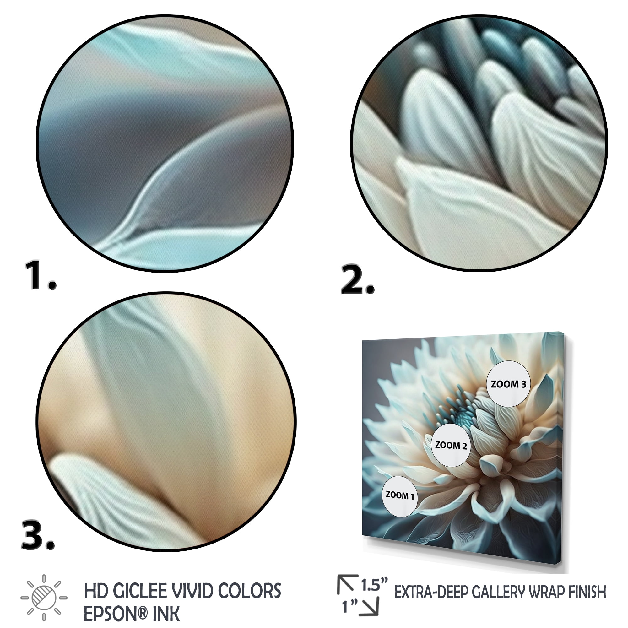 Designart Dahlia Flowers Blue And White III Canvas Wall Art