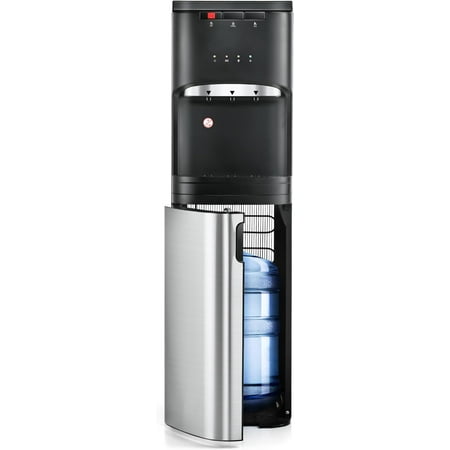 Euhomy Self-Cleaning Bottom Loading Water Cooler Dispenser in Black Stainless Steel for Home, Office, or Living Room.