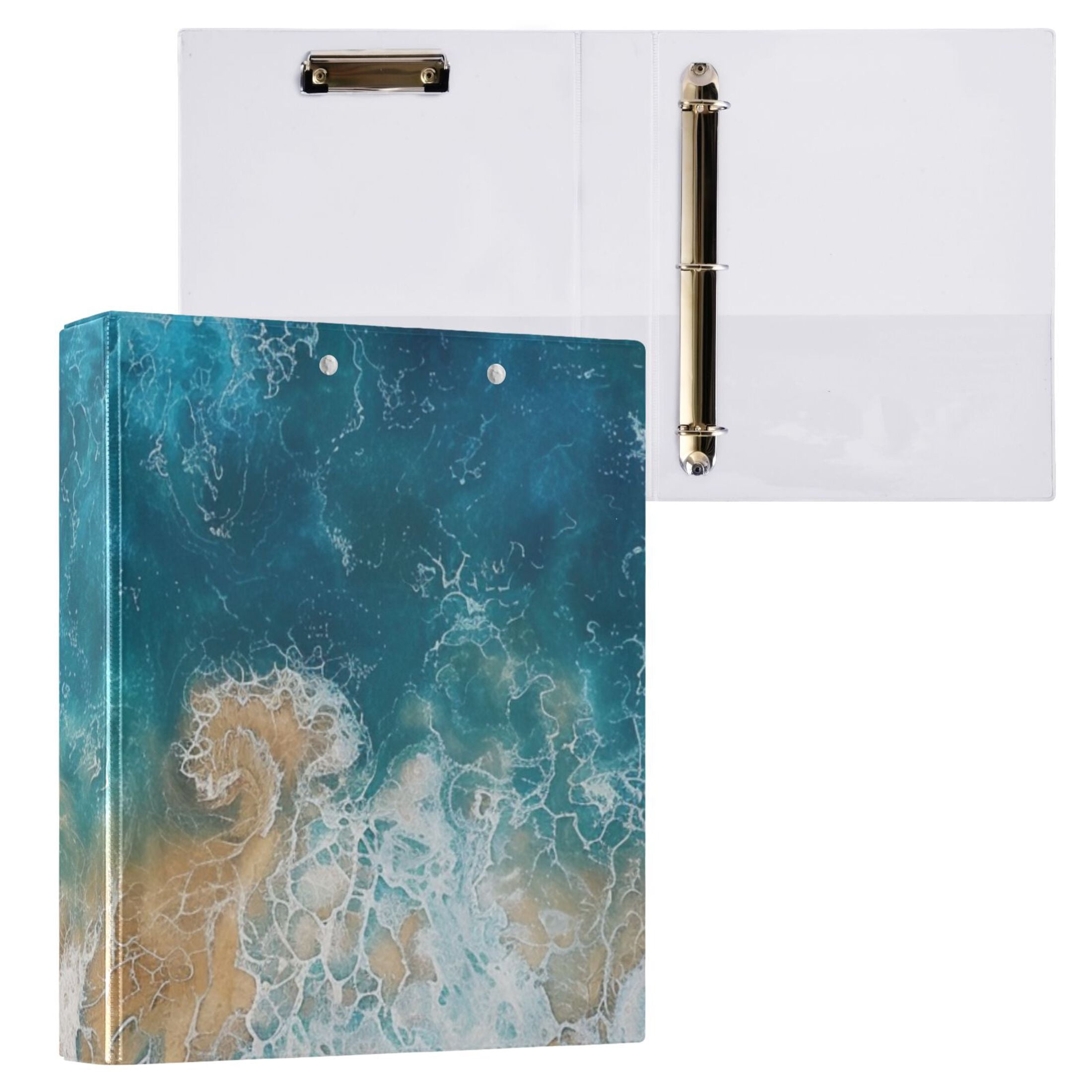 Beach Ocean 3 Ring Binders 1.5 inch Hardcover File Folders with Interior Pockets A4 Size Organizer for School Office Hospital