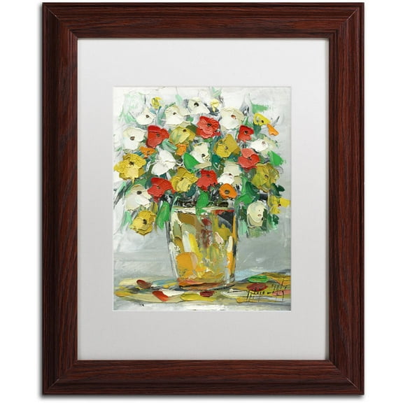 Trademark Fine Art "Spring Flowers in a Vase 11" Canvas Art by Hai Odelia, White Matte, Wood Frame