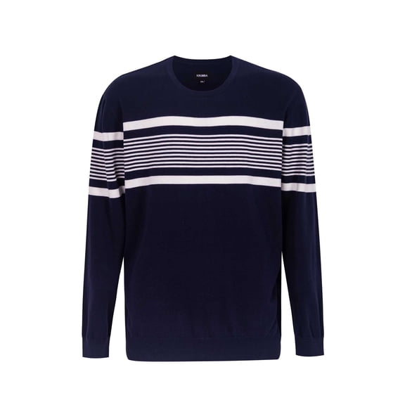 Krumba Mens Plus Size Cotton Crew Neck Big Tall Long Sleeve Pullover Irregular Stripe Design Oversized Sweater 4XL