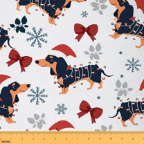 Homewish Cute Cartoon Dachshund Fabric by the Yard 2 Yard,Kawaii Puppy Dogs Room Decor Fabric by the Yard,Merry Xmas Fabric for Sewing For Girl Boys,Ultra Soft Room Decor