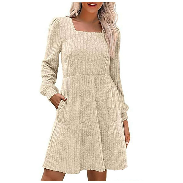 knitted christmas dresses white christmas dresses Twilight Moments Long Sleeve Knit Dress Cream  Selfie Leslie