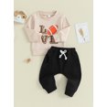 thumbnail image 3 of Suealasg Kids Boy Fall Clothes 6M 1T 2T 3T Toddler Baby Boys Letter Football Print Long Sleeve Pullover Elastic Waist Pants 2Pcs Casual Autumn Winter Warm Tracksuit Outfit, 3 of 9
