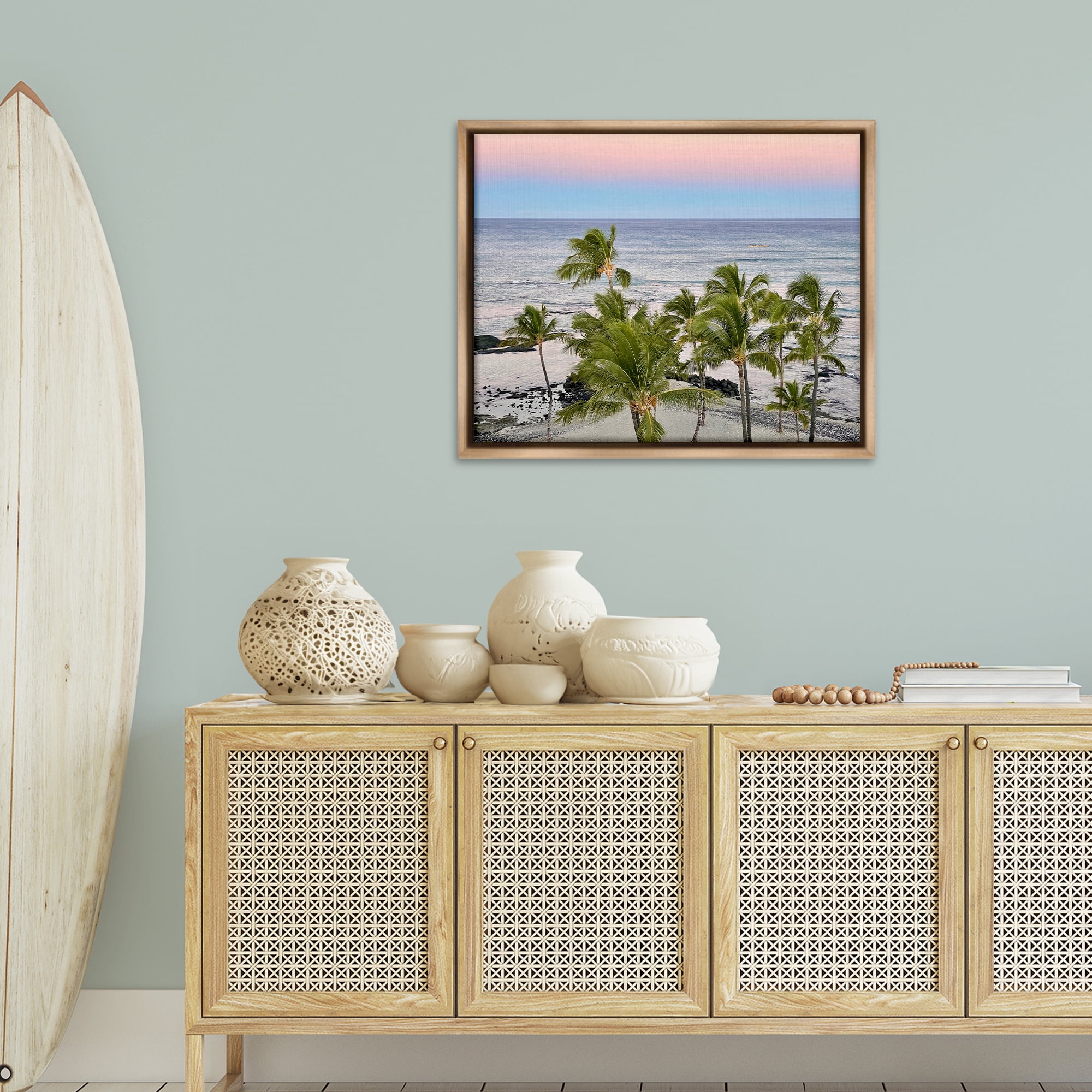 Stupell Industries Afternoon Palms Horizon Landscape Photography Brown Floater Framed Canvas Art Print Wall Art, 31 x 25