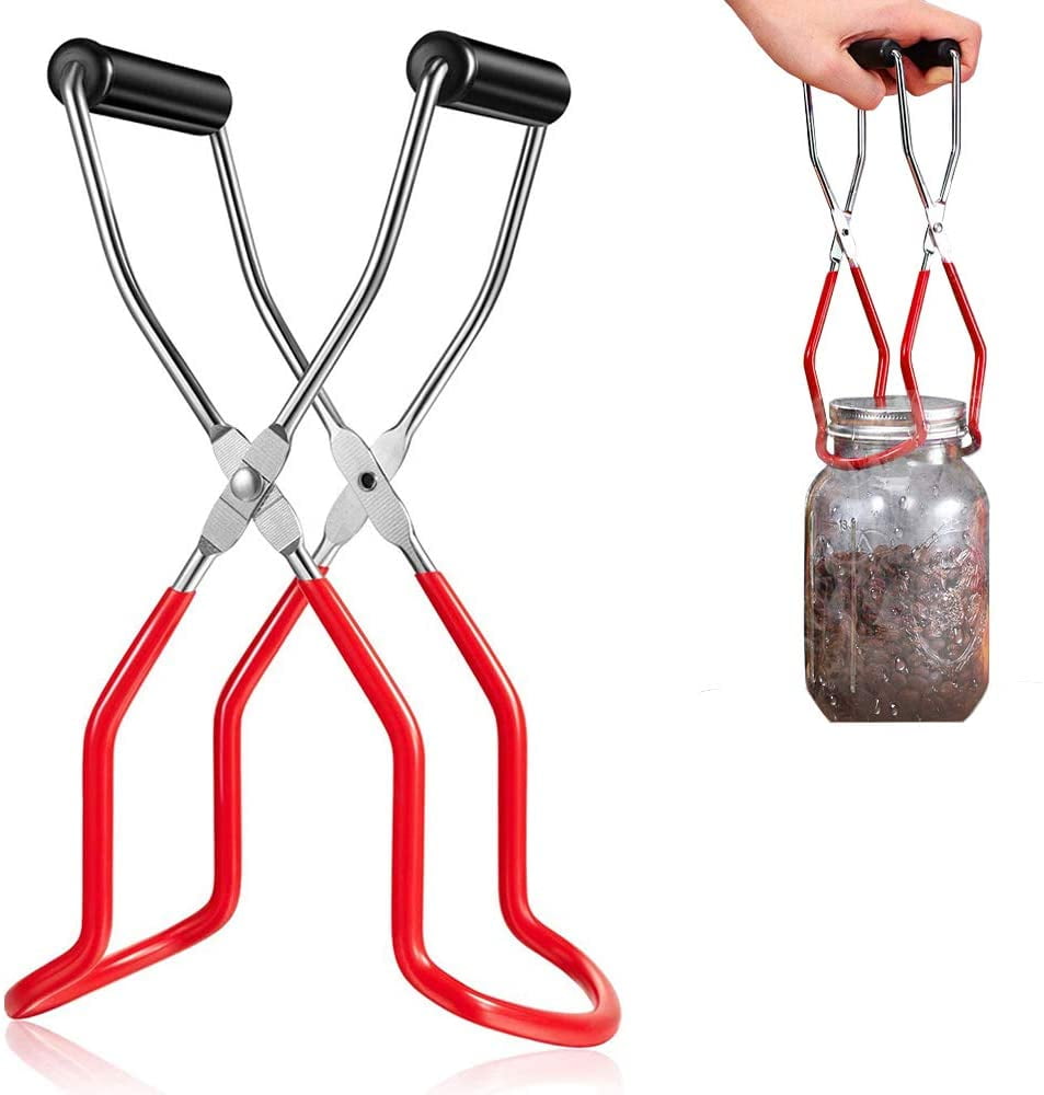 LUTER 2pcs Canning Jar Lifter Tongs Stainless Tongs with Flexible Handle for Canning Jar Mouth Removal Secure Removal Red & Green