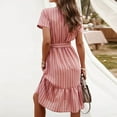 thumbnail image 5 of Xixinqiwan Sundresses for Women 2025 Plus Size,Women's Striped Printed V-Neck Short Sleeve Back Button Tie Waist Ruffle Dress Pink L, 5 of 8