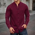 thumbnail image 2 of Krdevn Mens Shirts - Men's Knit Button Down Shirt Long Sleeve Casual Comfortable Loose Fit Stand Collar Top for Autumn Winter Daily Wear,Mens Fall Shirts,Color:Brick Red,Size:3XL, 2 of 5