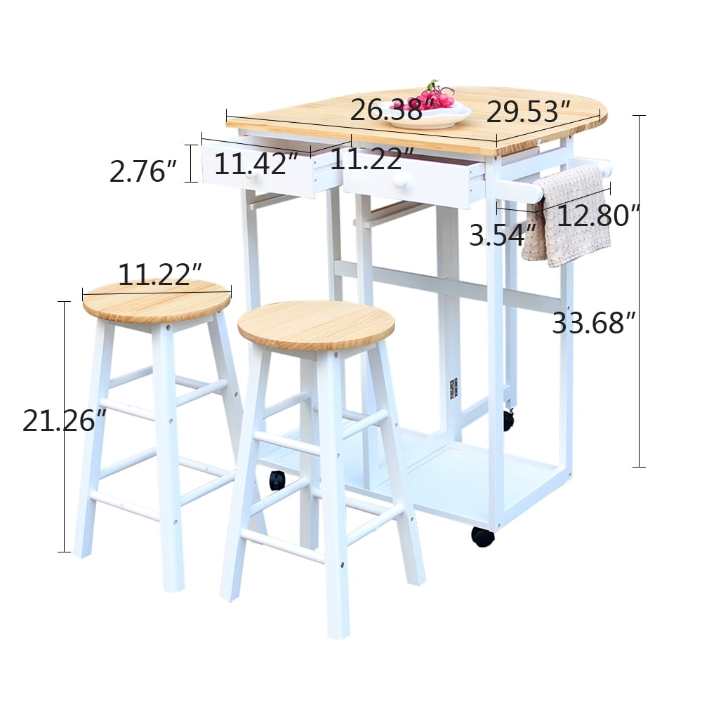 Kepooman 3-Tier Rolling Kitchen Cart, Folding Storage Cart with 2 Free Stools Kepooman 3-Tier Rolling Kitchen Cart, Folding Storage Cart with 2 Free Stools