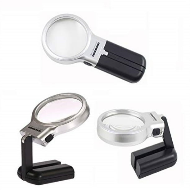 Foldable Hand Held Hand Free Magnifying Glass With Light 2 Bright Leds And Stand 3x Illuminated Magnifier Lens For Seniors Reading Needlework Maps Jewelry Repair Hobbies Crafts Walmart Com