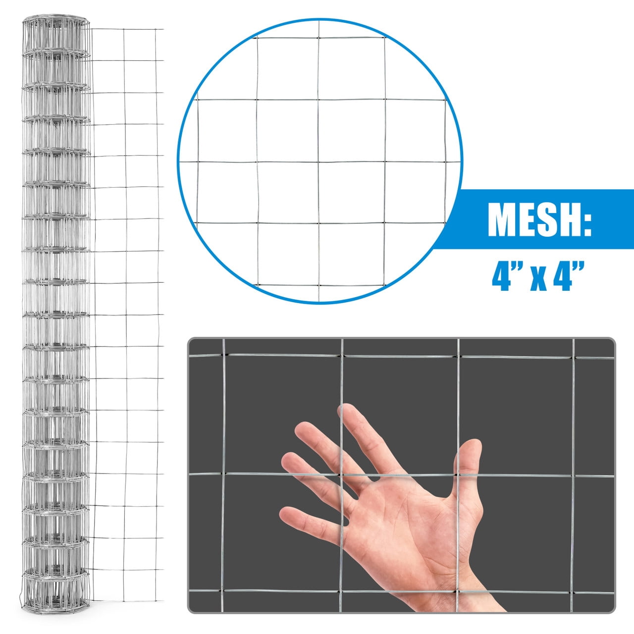 CAPHAUS 12.5 Gauge Galvanized Welded Fence Wire Roll, with 4” x 4” Square Mesh Opening, Wire Mesh Fencing Roll for Vegetables Garden Netting Chicken Coop Animal Enclosure (60 in. x 100ft.)