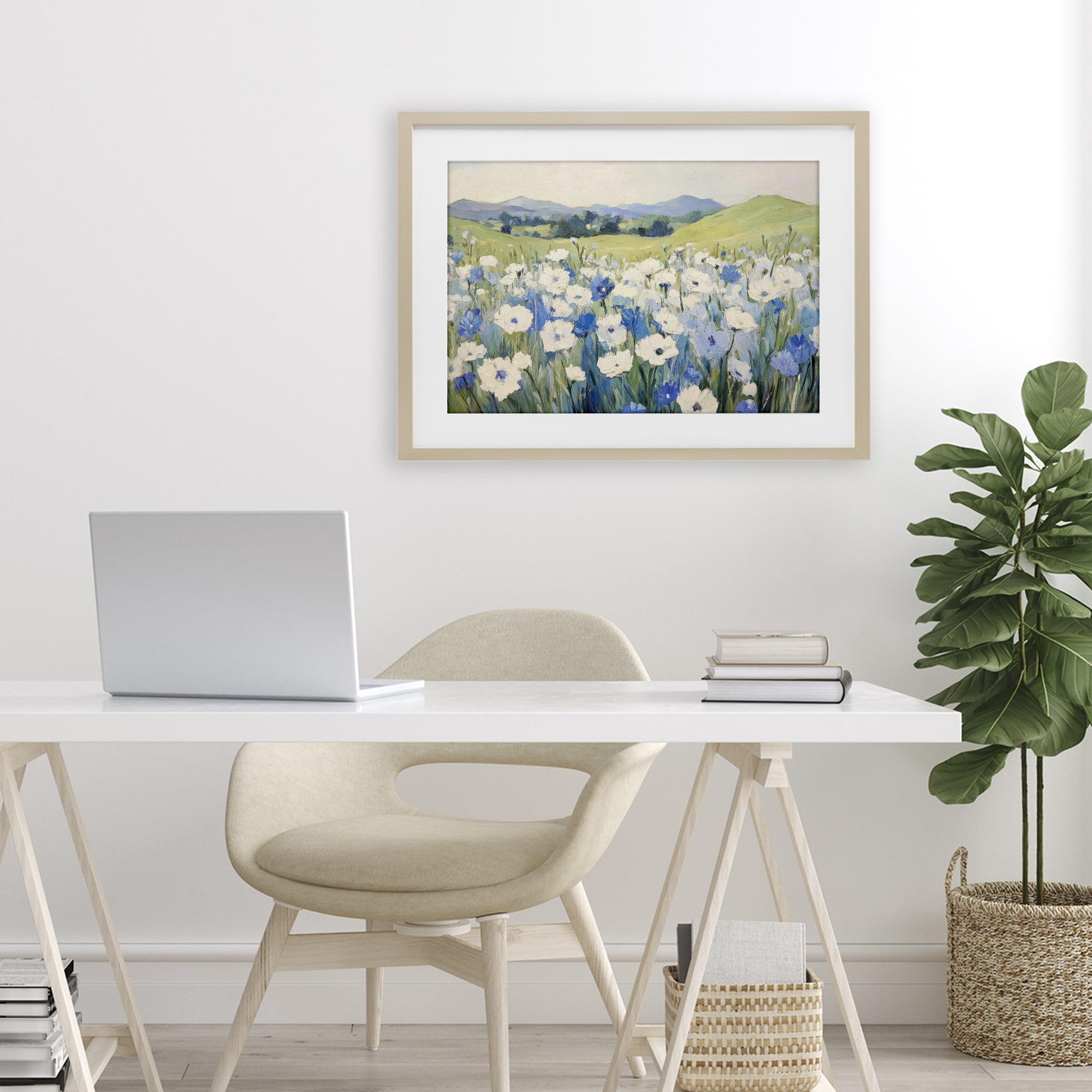 Stupell Industries Blue & White Daisies Birch Framed Print Under Glass, design by Petal Prints Design
