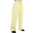 thumbnail image 4 of Dresfit Wide Leg Pants Mens Solid Color Elastic Waist Cotton Joggers Drawstring Open Bottom Baggy Sweatpants Straight Pull on Cotton Travel Pants Yellow S, 4 of 5