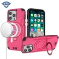 thumbnail image 2 of For Apple iPhone 15 Pro Max (6.7") Brushed Armor Rugged Hybrid with Invisible Magnetic Circle Kickstand Shockproof PC Protective Cover ,Xpm Phone Case [ Hot Pink ], 2 of 6