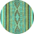 thumbnail image 1 of Ahgly Company Machine Washable Indoor Round Abstract Turquoise Blue Modern Area Rugs, 4' Round, 1 of 4