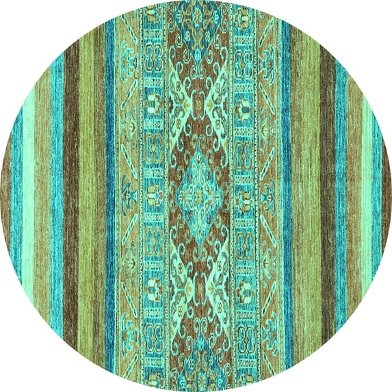 Ahgly Company Machine Washable Indoor Round Abstract Turquoise Blue Modern Area Rugs, 4' Round