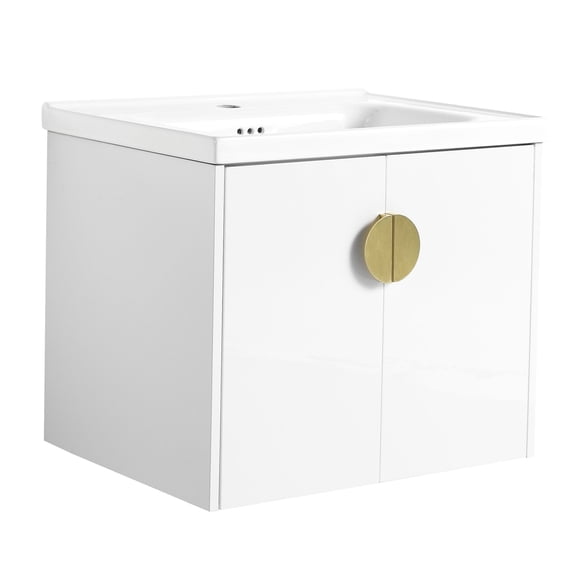 24-Inch Wall-Mounted Bathroom Vanity with Customizable Metal Handles - Adds Unique Beauty to Bathroom