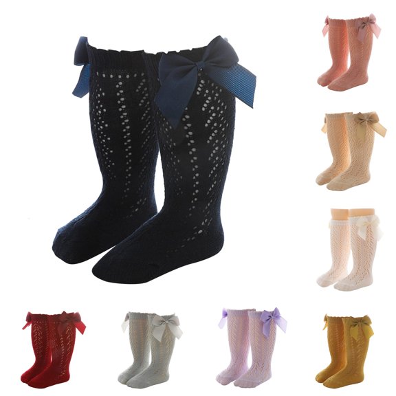 Baby Toddlers Girls Knee High Socks 1 Pack Bow Long Stockings Ruffled Socks Leggings