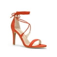 thumbnail image 1 of BLISSFUL STEP Chaussures pour Femmes Sandales à Talon Aiguille Haut à Bride Cheville à Nouer Bout Ouvert en Faux Suède Orange 8, 1 of 8