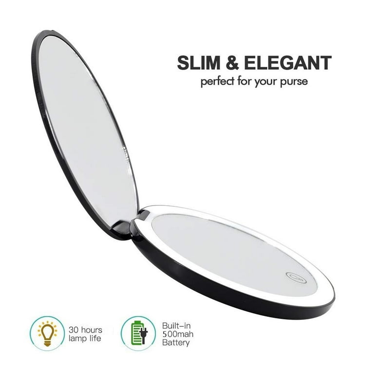 Lighted Compact Mirror with Magnification & Rechargeable