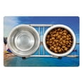 thumbnail image 1 of Massachusetts Pet Mat for Food and Water, Cape Cod Provincetown Beach with Boats and Sand Town in the Background Summer, Non-Slip Rubber Mat for Dogs and Cats, 18" X 12", by Ambesonne, 1 of 2