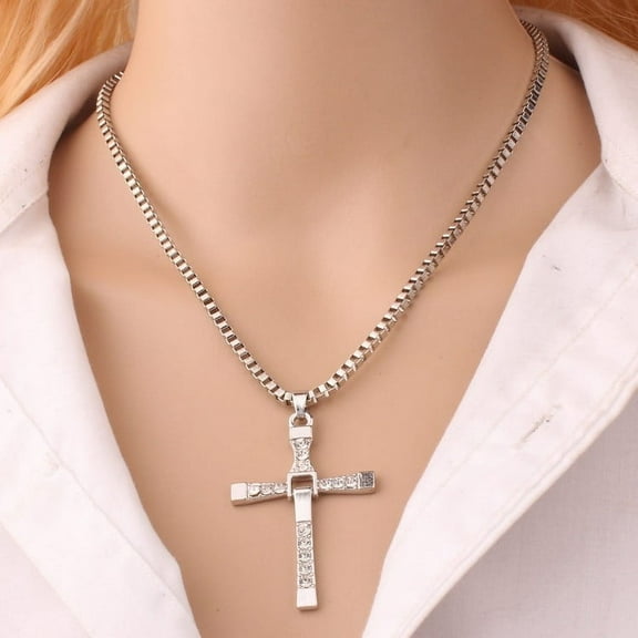 Lovelords Movie jewelry The Fast and The Furious Toretto Men Classic 14K White Gold CROSS Pendant Necklace New Male Necklaces & Pendants Fashion