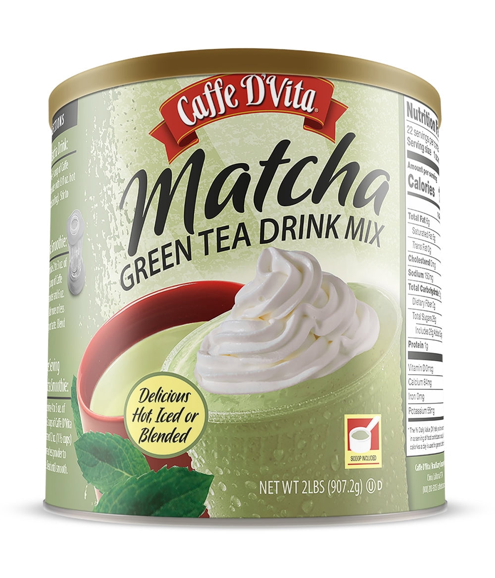Caffe D'Vita Green Tea Matcha Drink Mix, 2 lb/ 32 oz Canisters in a 4 Pack
