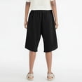 thumbnail image 4 of RYRJJ Women's Bermuda Shorts Wide Leg Cotton Linen Summer Casual Long Shorts Baggy High Waisted Drawstring Short Pants with Pockets(Black,XL), 4 of 6