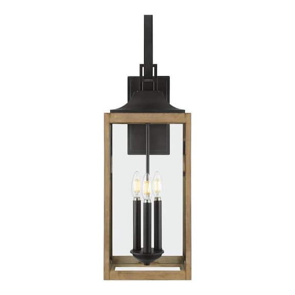 Ceybo —  3-Light Gray Wood Hardwired Outdoor Wall Light Lantern Sconce with Clear Glass