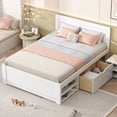 thumbnail image 3 of Harper & Bright Designs Full Size Wooden Platform Bed Frame with one Storage Rack on Wheels, one Drawer and Two Shelves for Boys and Girls, Antique White, 3 of 20