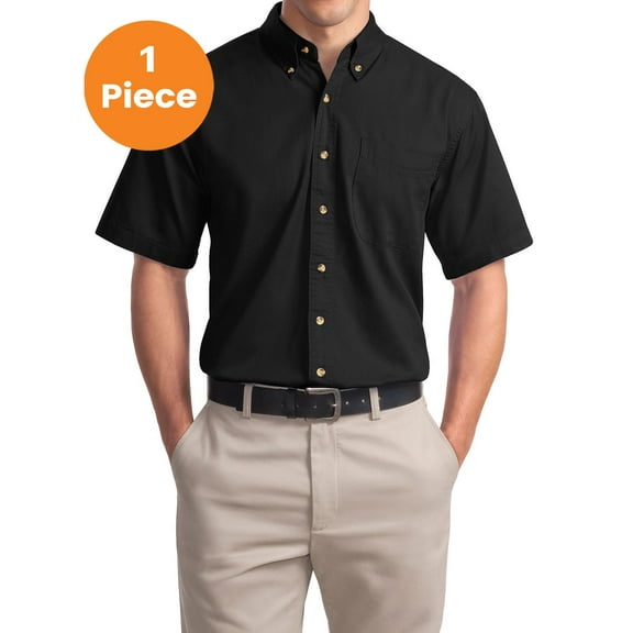 Port Authority S500T Short Sleeve Twill Shirt, Black, XS, Mens Casual Button Down Shirts