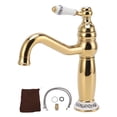 thumbnail image 1 of Grifo de lavabo de baño de latón antiguo, grifo mezclador de tocador de una sola manija con mangueras de drenaje para uso comercial en el hogar, 1 of 5