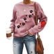 thumbnail image 1 of Top de mujer, moda holgada, cuello redondo, manga larga, poliéster, suave, transpirable, lavable a máquina, ropa rosa roja (estampado de pata de perro negro) L, 1 of 5