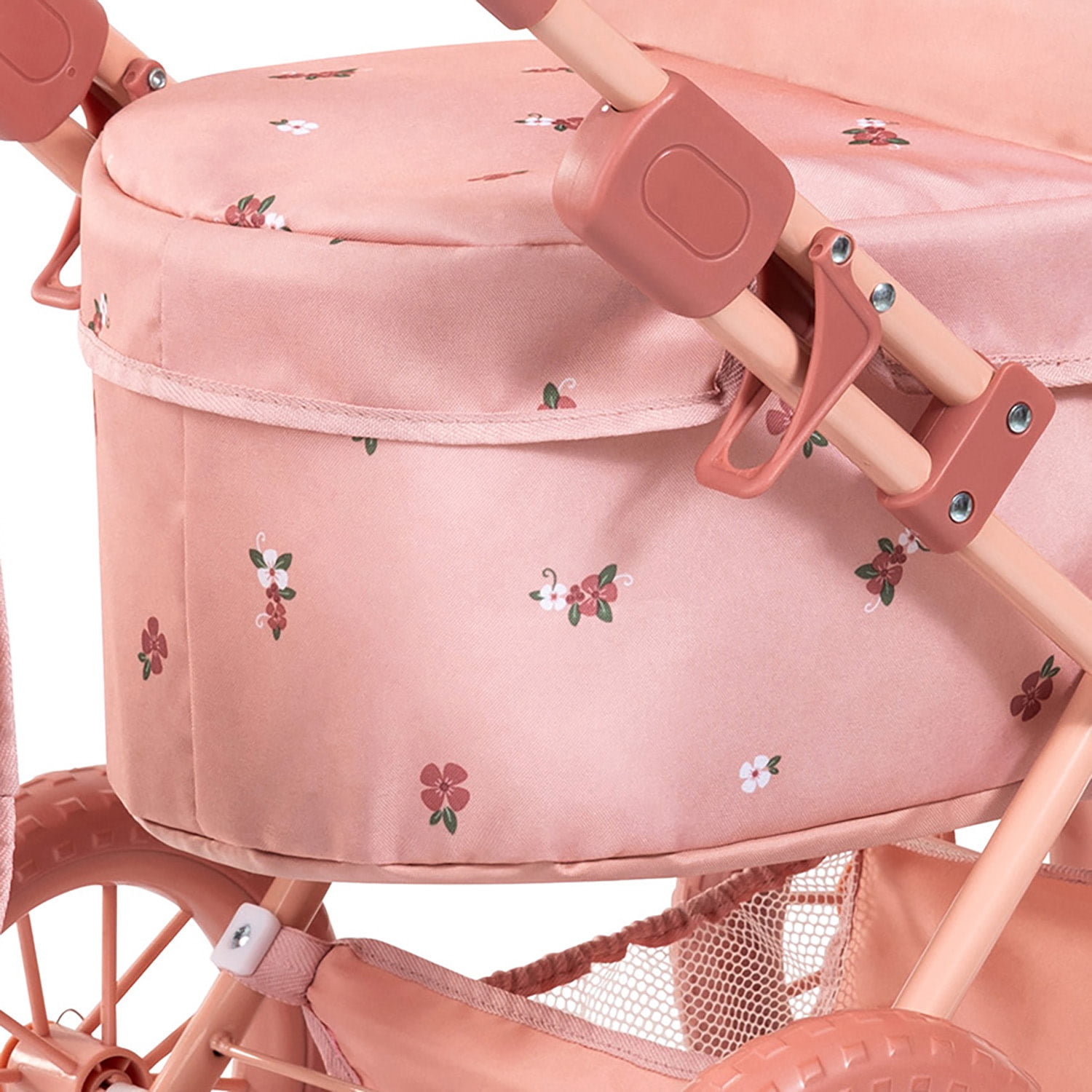 Bayer Design: Doll Pram Trendy - Pink & Flowers - Play Push Stroller, Handbag, Adjustable Handle, Foldable, Toy Care Accessory Fits 18" Dolls, Kids 3+