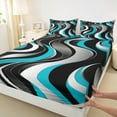 thumbnail image 3 of Manfei Cyan Stripes Full Size Sheets for Adult, Abstract Ombre Bed Sheets, Chic Geometric Sheet Sets, Super Cozy Room Decor, 4-Piece, 3 of 7