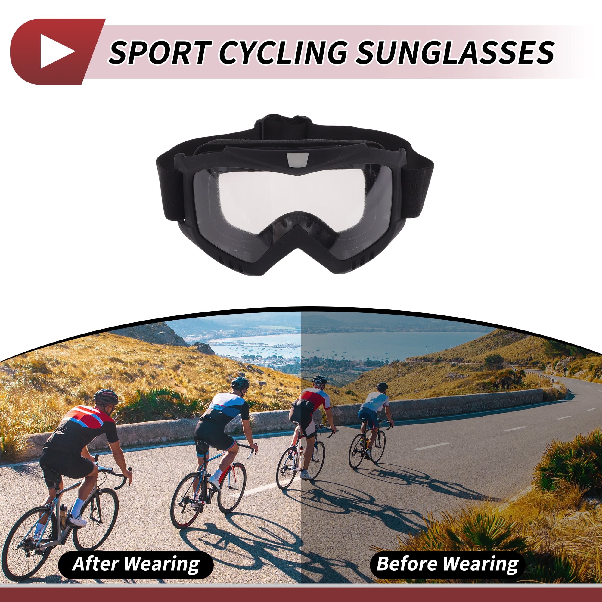 Unique Bargains Motorcycle Riding Goggles PC Cycling Sunglasses Clear Lens Black Frame