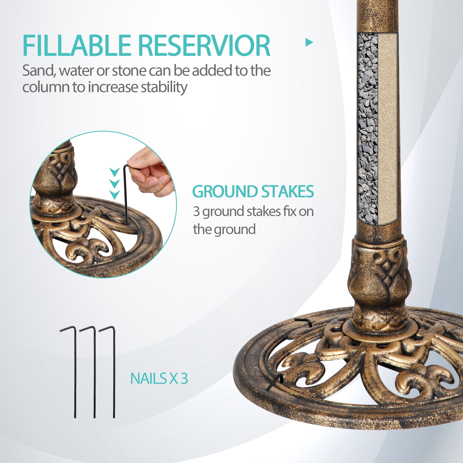 SuperDeal 28in Antique Bird Bath Weather-Resistant Resin Pedestal W/20in Bowl for Outdoor Garden Decor, Bronze