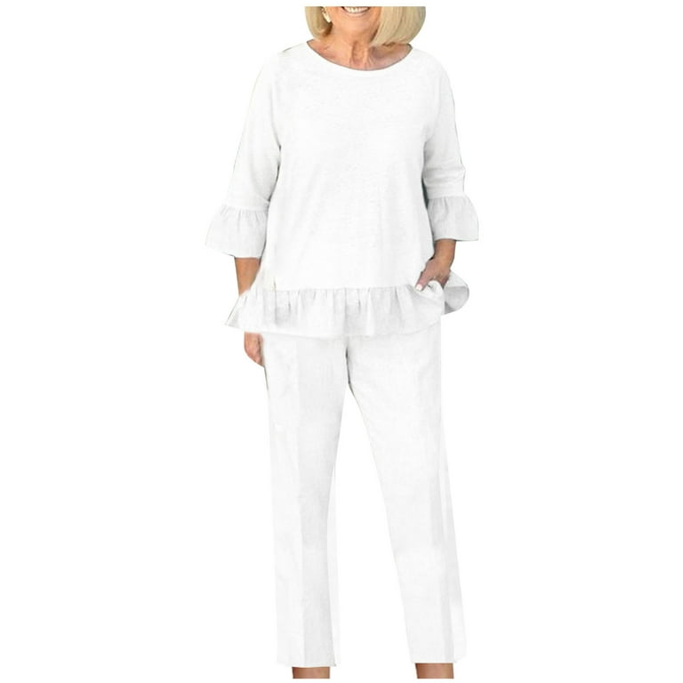 Cropped Linen Pants with Ruffles - Janis Bloomer Crop, USA
