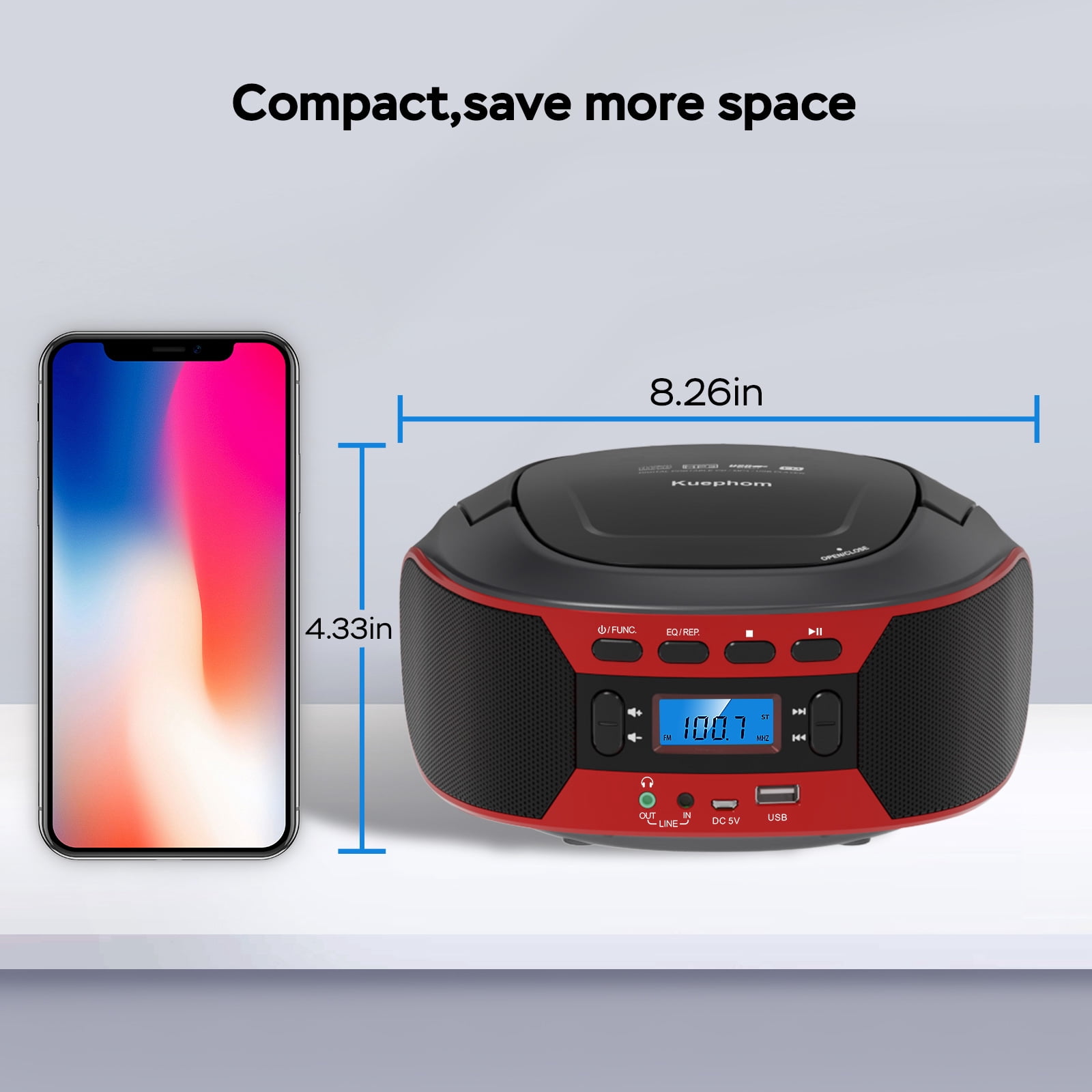 Kuephom Portable CD Player Boombox with Bluetooth, FM Radio with CD Boombox Combo,CD Players for Home with Stereo Speakers.