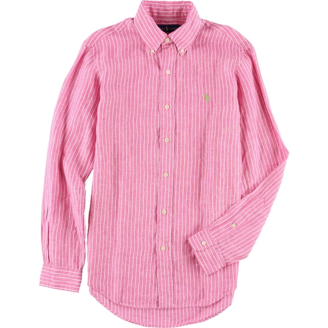 Camisa de Lino Ralph Lauren Hombre Rosa Botones al Frente XXL