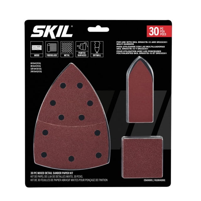 Kit de papel de lija SKIL de 30 piezas con granos mixtos 60/80/120/240 para SR232301 y SR6607B-10