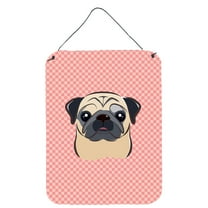 Caroline's Treasures BB1262DS1216 Checkerboard Pink Fawn Pug Wall or Door Hanging Prints, 12x16, multicolor