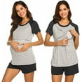 thumbnail image 1 of Pyjamas de Maternité pour Femmes Allaitement pour Hôpital Manches Raglan Courtes Baseball Grossesse Vêtements de Nuit Noir m, 1 of 4