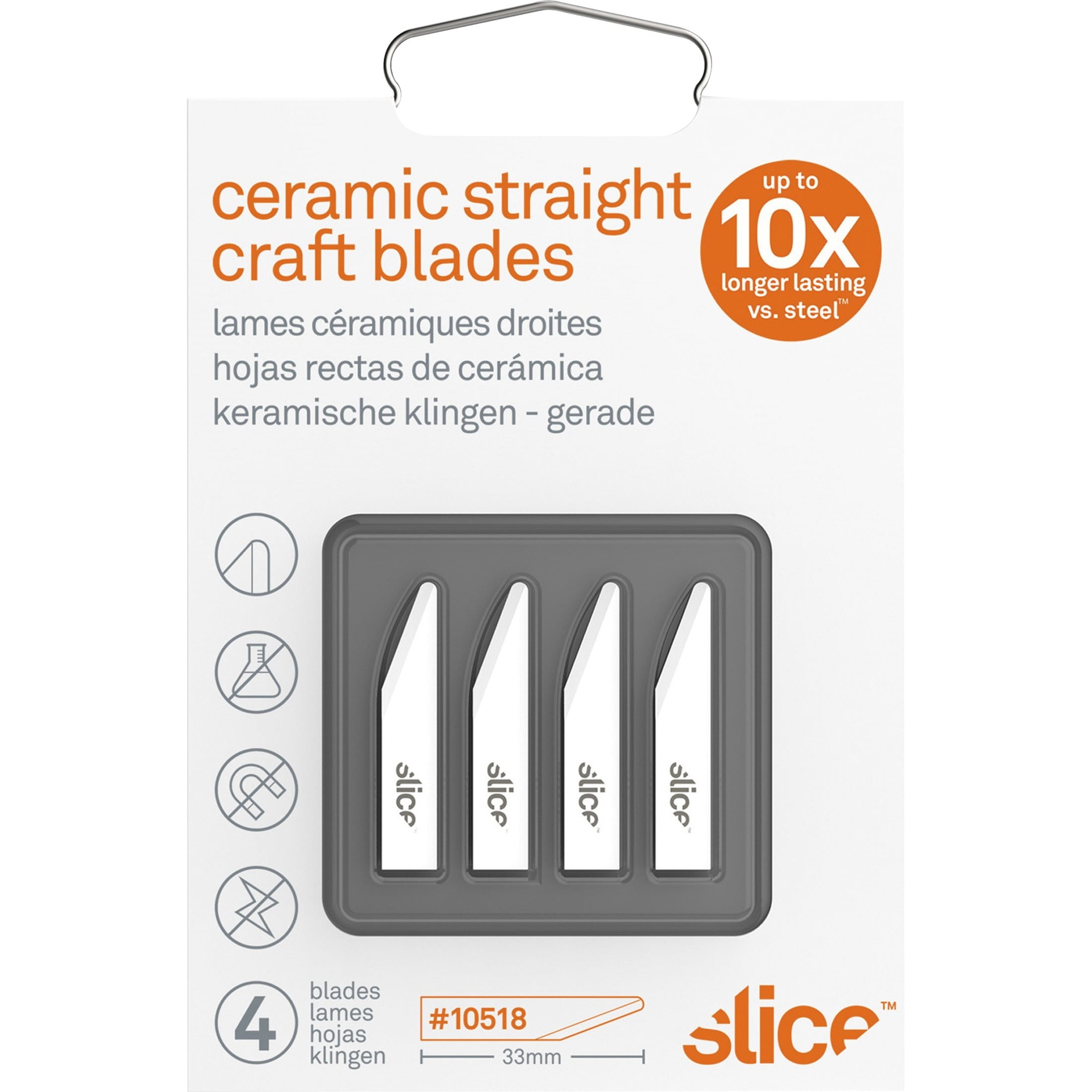Finger Friendly Ceramic Blade Slice 10519-CS Straight Edge Pointed Tip Craft Blade Lasts 11x Longer than Steel,Pack of 24 