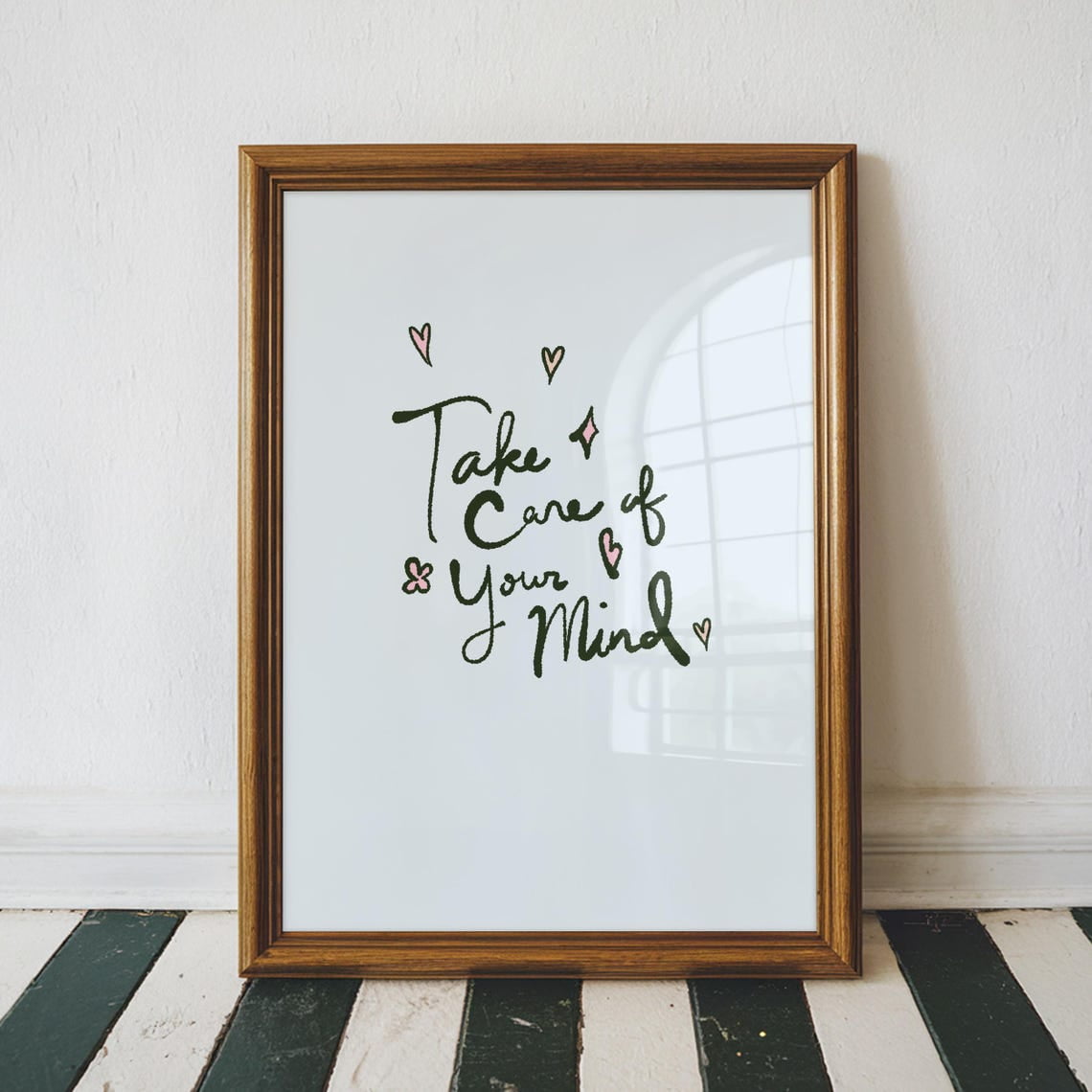 Take Care Of Your Mind Positive Quote Wall Art Motivational Trendy Aesthetic Decor Apartment Wall Art Blue Home Decor Unframed Paper Print