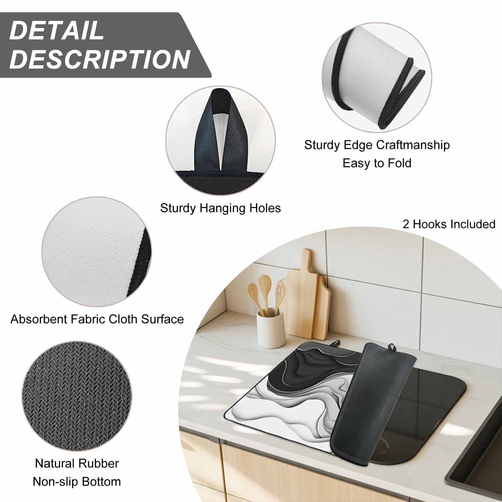 Black Grey Ombre Stove Top Cover for Electric Stove, Heat-proof & Non Slip Glass Top Stove Cover Protector, Abstract Modern Geometric Moire Art Kitchen Flat Cooktop Rubber Mat 31x24 Inches